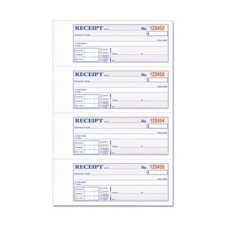 Cardinal Brands Adams, Tops 3-Part Hardbound Receipt Book, 7 X 2 3/4, Carbonless, 200PK TCH1185